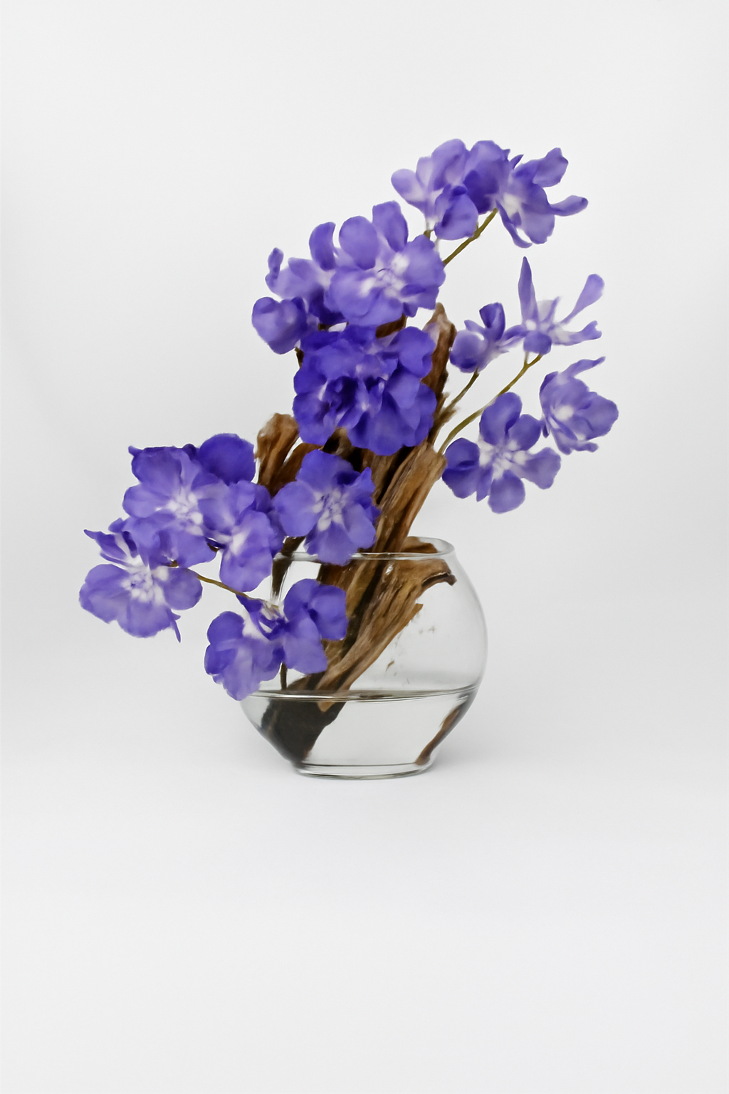Vase lune 10" avec orchidées violettes