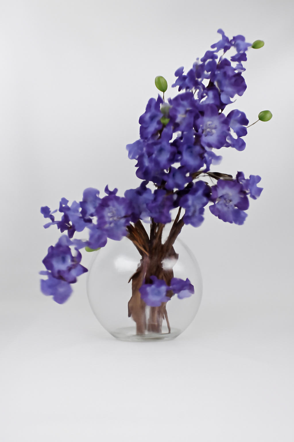 Vase lune 12" avec orchidées violettes