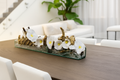 Cache-pot en verre plat 120 cm avec orchidées blanches