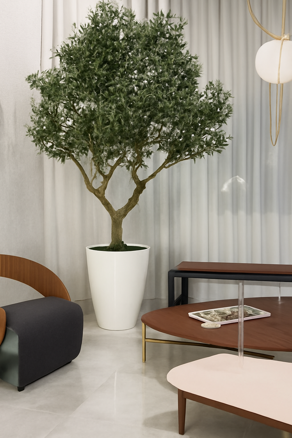 Plante décorative 2,5 m dans cache-pot blanc brillant