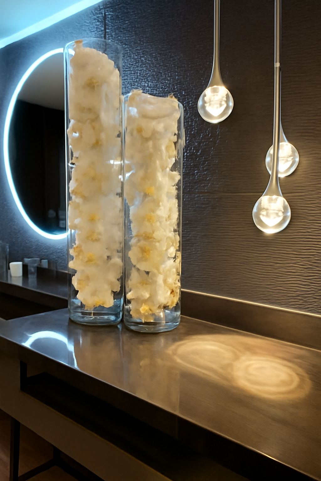Cylindre en verre avec orchidées blanches