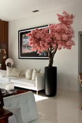 Cache-pot noir mat cerisier en fleurs rose
